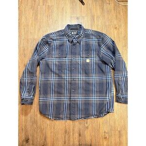 Carhartt Heavyweight Flannel Mens Large Blue Loose Fit Plaid Button Work 105947